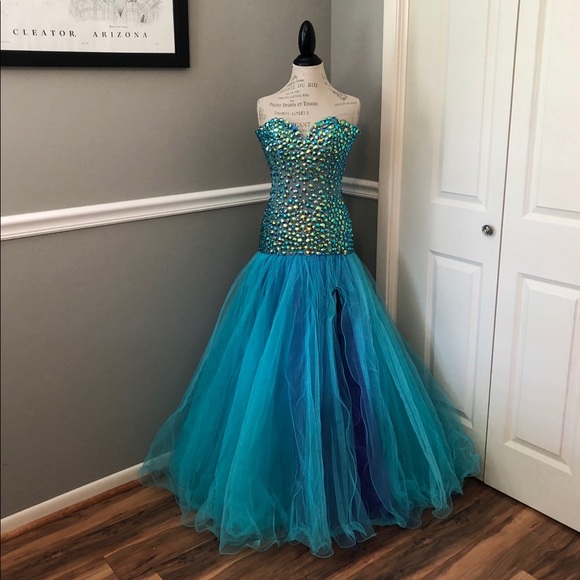 NEW SHERRI HILL SZ 4 BLUE PURPLE JEWEL TULLE STRAPLESS FORMAL EVENING GOWN - Picture 2 of 7